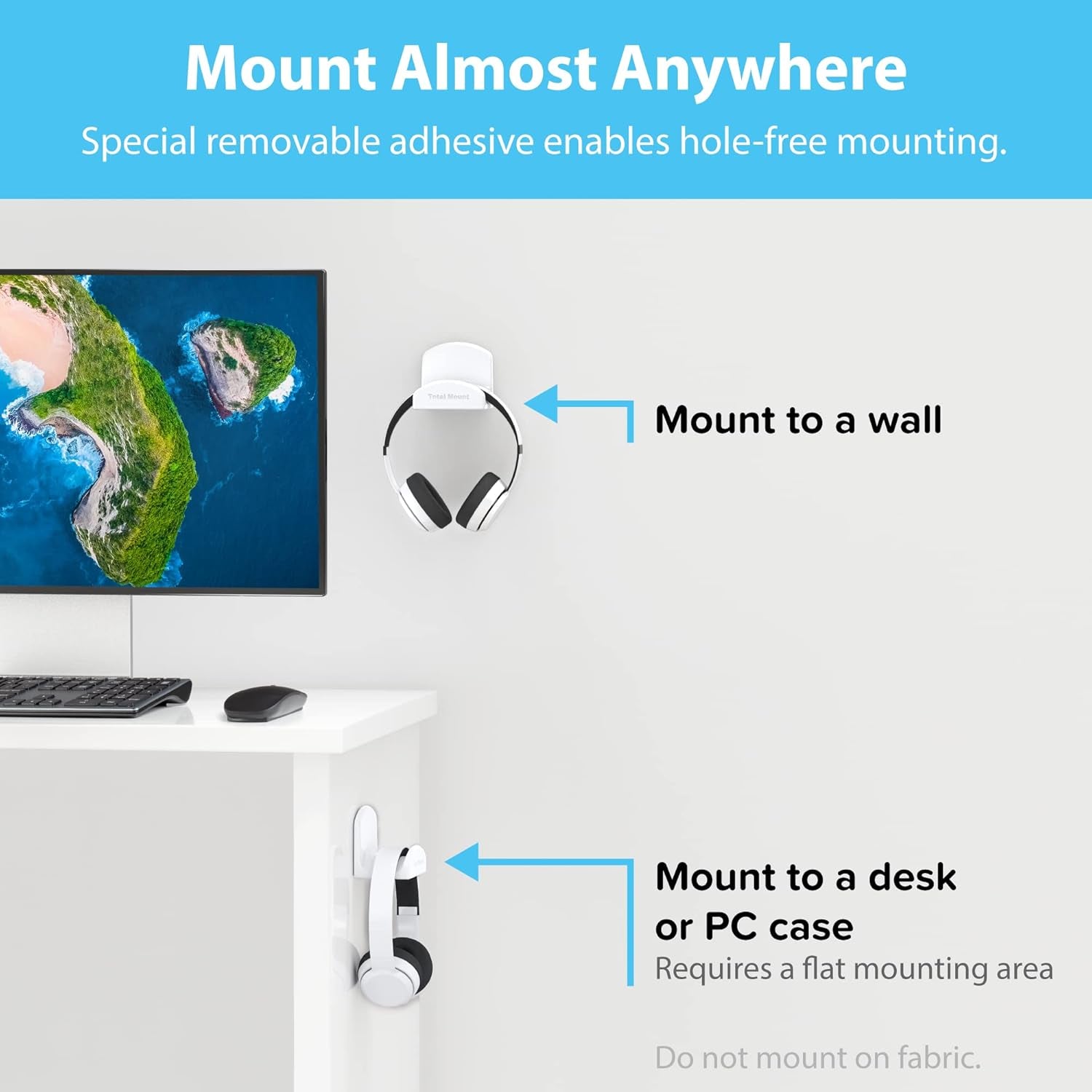 Headset and Headphone Stand – Holder Won’T Damage Your Wall with Screws or Permanent Adhesive (Premium White Hanger – One Pack)