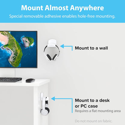 Headset and Headphone Stand – Holder Won’T Damage Your Wall with Screws or Permanent Adhesive (Premium White Hanger – One Pack)