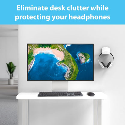 Headset and Headphone Stand – Holder Won’T Damage Your Wall with Screws or Permanent Adhesive (Premium White Hanger – One Pack)